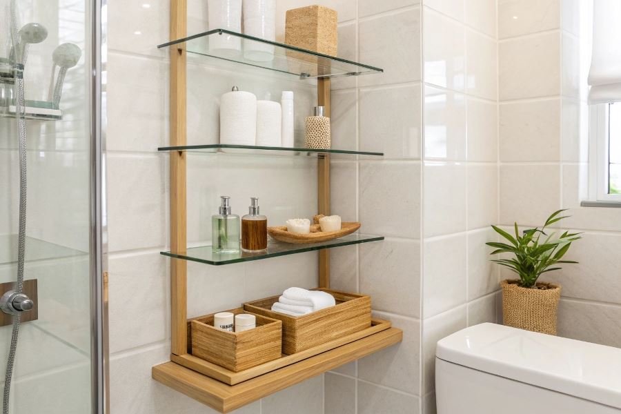 1066-functional-shelves-transform-bathroom Vanna xonasi uchun zamonaviy funksional javonlar: tanlash sirlari