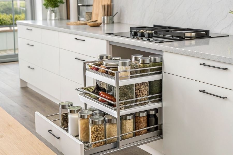 1150-kitchen-organization-space-saving-tips Zamonaviy oshxona stoli uchun ko’p funksiyali saqlash yechimlari