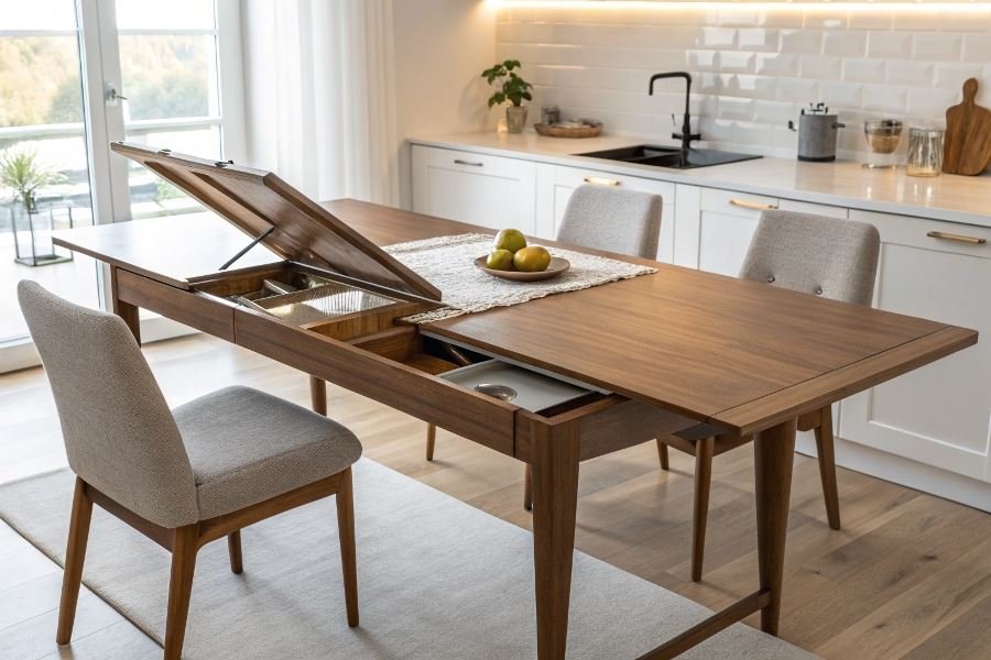 1457-sliding-tables-modern-kitchen-solution Surish mumkin bo’lgan oshxona stollari: tanlash sirlari